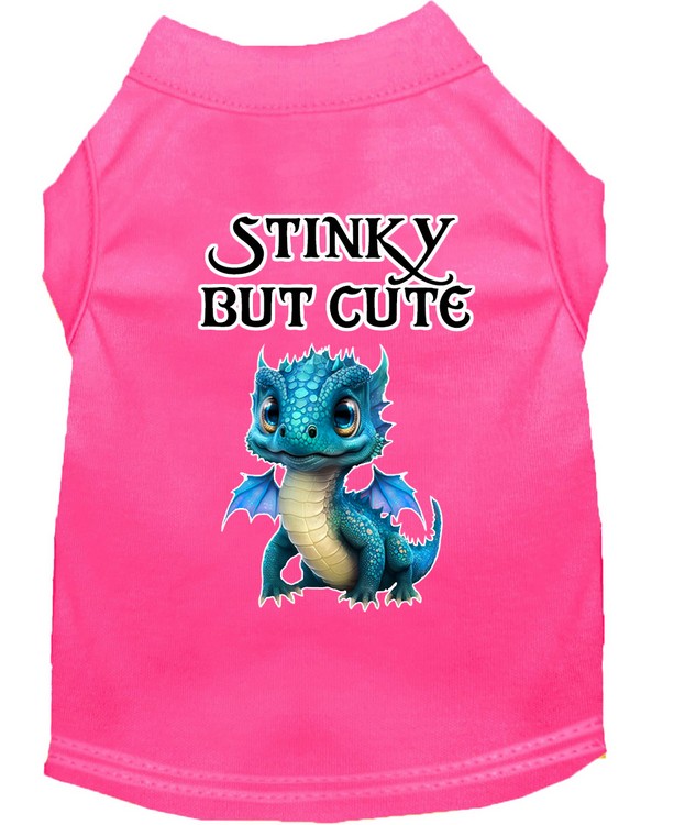 Stinky but Cute Dragon Screen Print Dog Shirt Bright Pink Med (12)